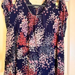 Lucky Brand Navy Floral Cold-Shoulder Tunic